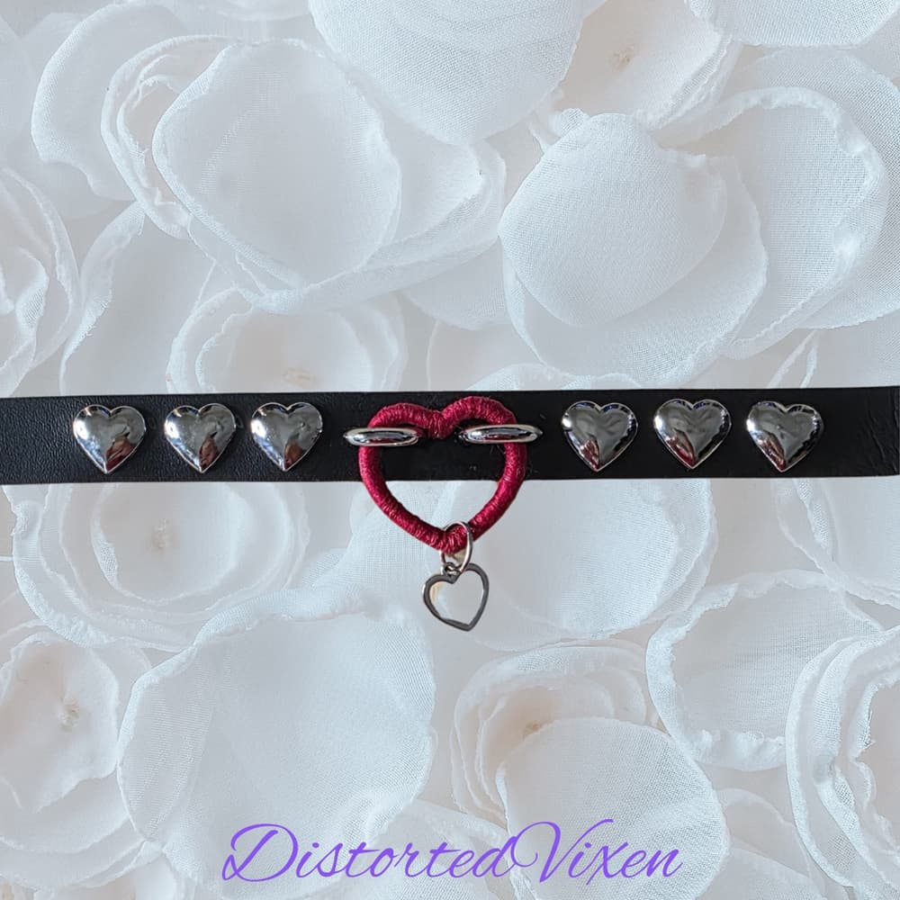 Gothic Heart Choker Necklace, Black Faux Leather Valentine Choker, Alternative - Thumbnail 7