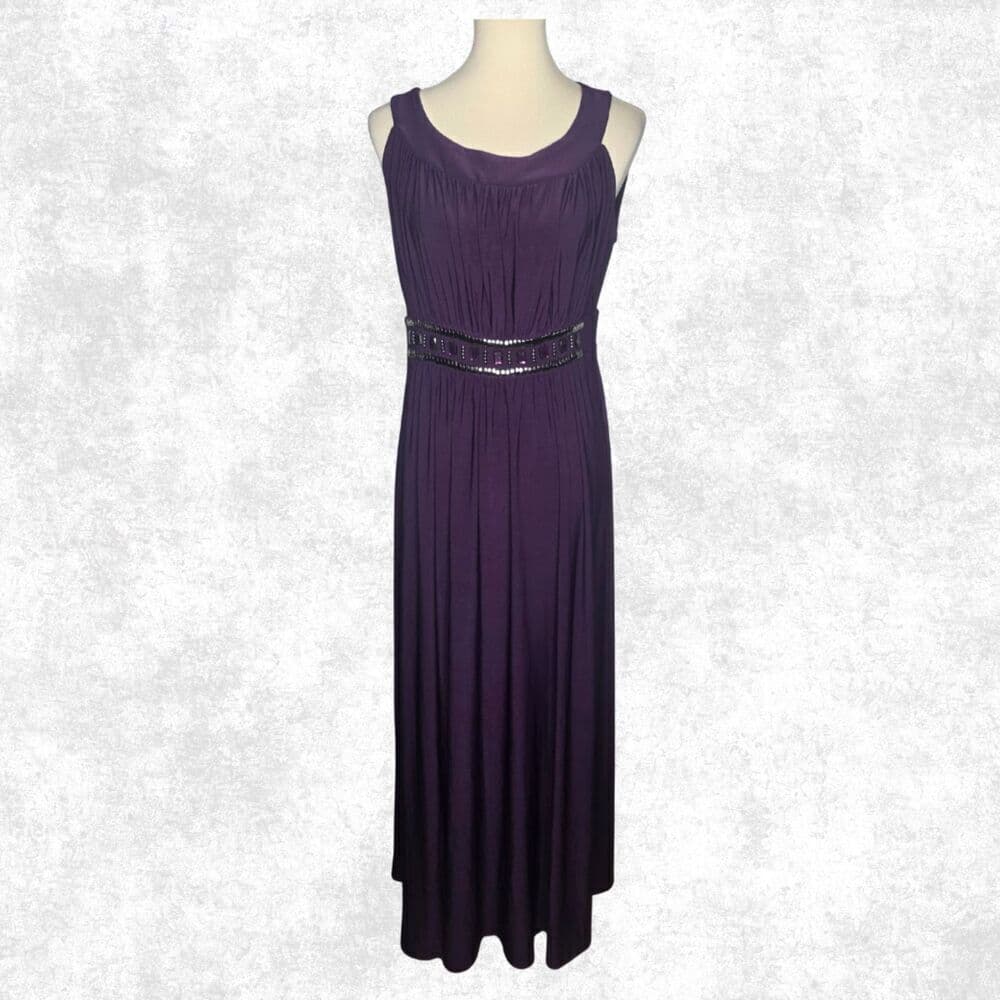 Haani Deep Purple Maxi Dress w/ Studded Waist – Glam Goth Sleeveless L - Thumbnail 7