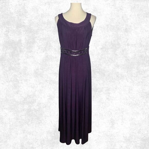 Haani Deep Purple Maxi Dress w/ Studded Waist – Glam Goth Sleeveless L - Thumbnail 8