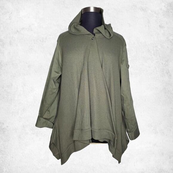 Diane Gilman DG2 Olive Green Cape Jacket Cardigan 2X – Hooded Draped Layering - Thumbnail 9
