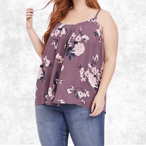 Torrid Mauve Floral Gauze Swing Tank Top – Plus Size 1 (14–16) | Lightweight Sle - Thumbnail 7