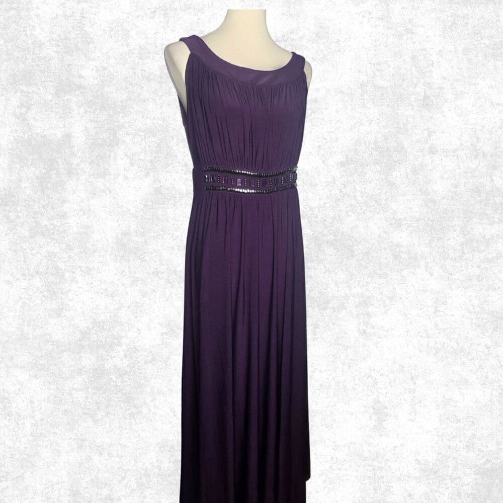 Haani Deep Purple Maxi Dress w/ Studded Waist – Glam Goth Sleeveless L - Thumbnail 2