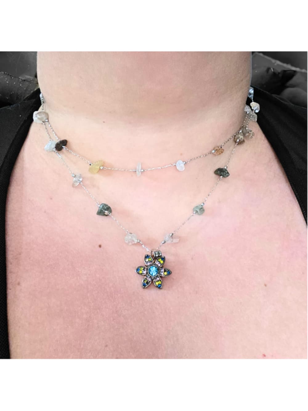 Fluorite Chip 2-Strand Necklace — Copper Wrapped Celestial Pendant — Layered Gem - Thumbnail 6