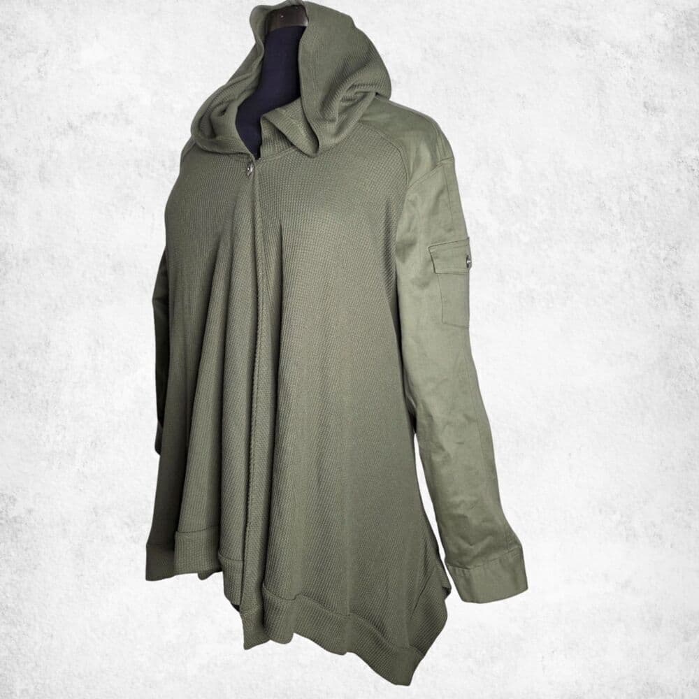 Diane Gilman DG2 Olive Green Cape Jacket Cardigan 2X – Hooded Draped Layering - Thumbnail 2