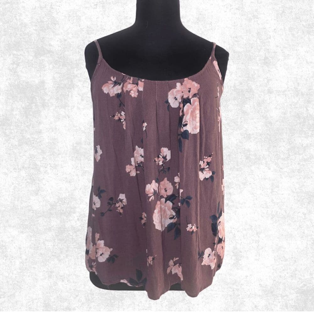 Torrid Mauve Floral Gauze Swing Tank Top – Plus Size 1 (14–16) | Lightweight Sle - Thumbnail 4