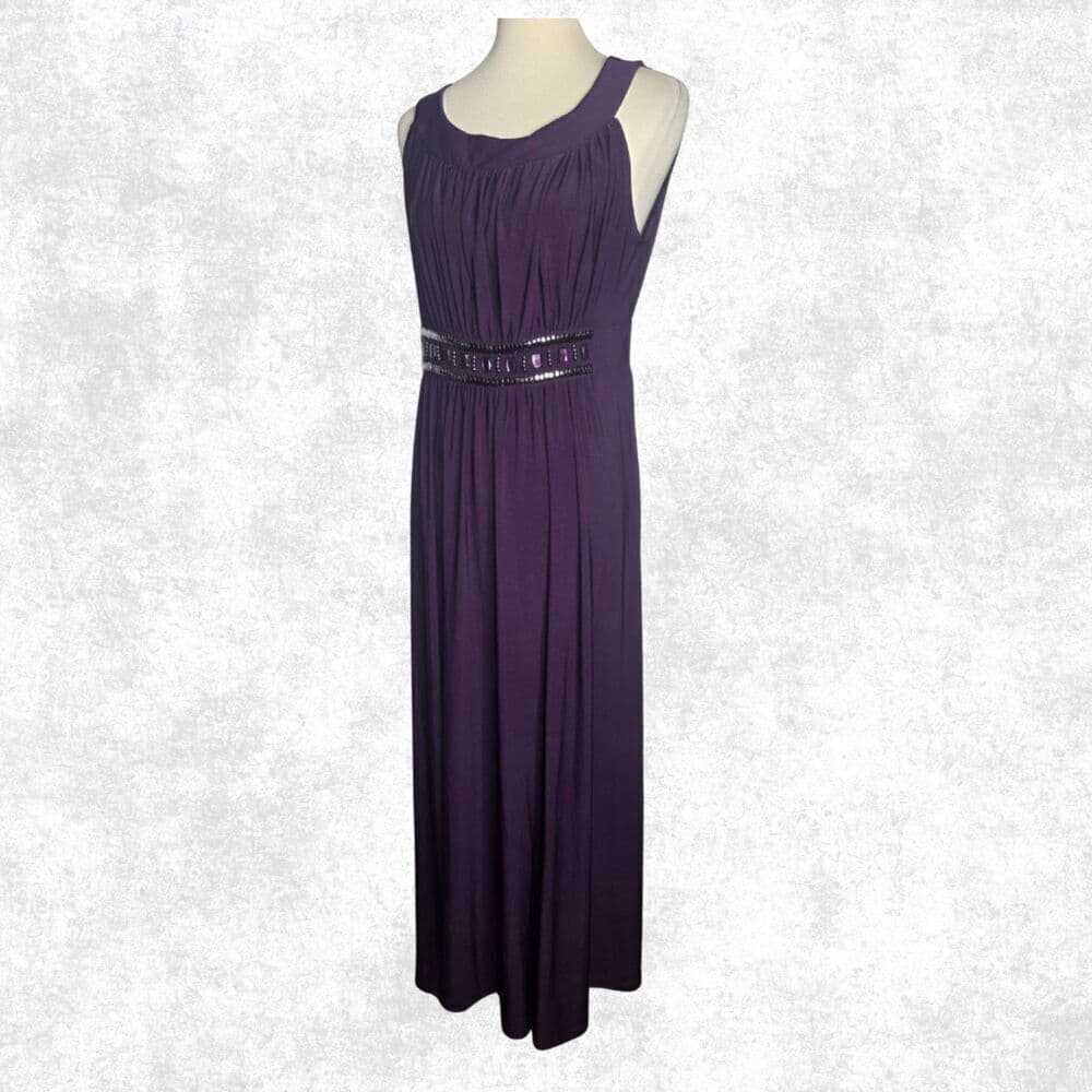 Haani Deep Purple Maxi Dress w/ Studded Waist – Glam Goth Sleeveless L - Thumbnail 6