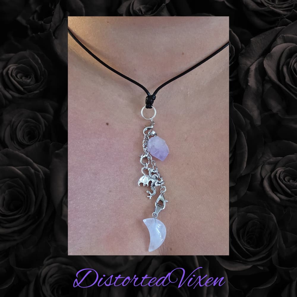 Women's Unbranded Purple & Silver Dragon Moon Charm Necklace, One Size - Thumbnail 3