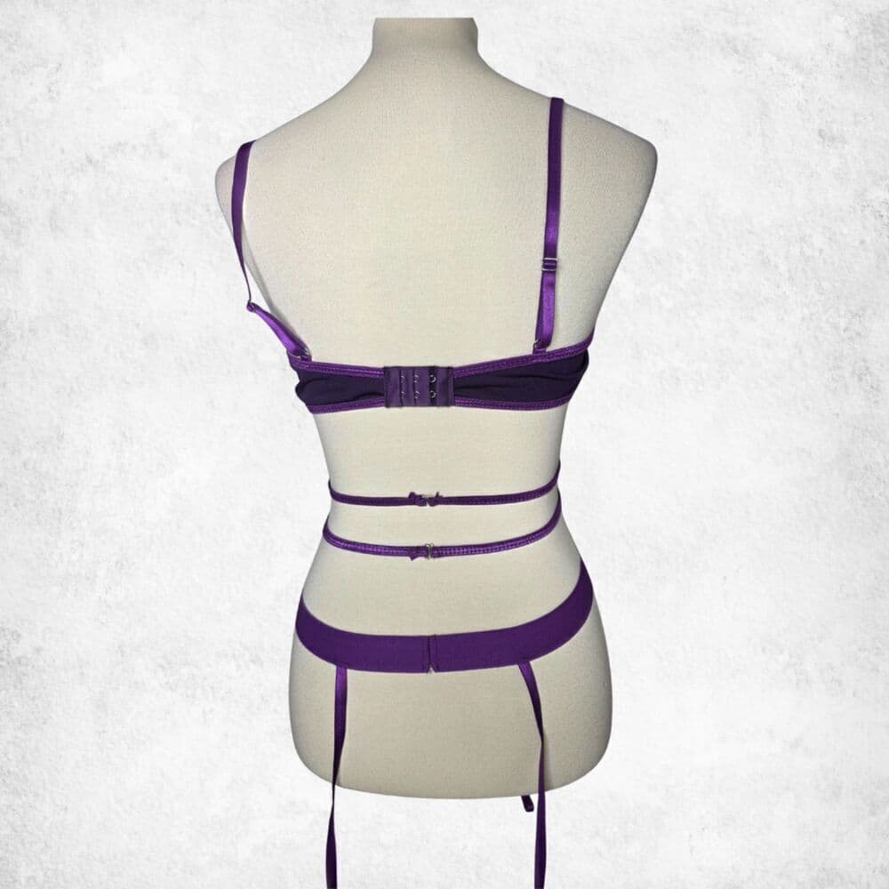 Purple Lace Mesh Garter Bodysuit – XL Strappy Fishnet Goth Glam Seductive Teddy - Thumbnail 3