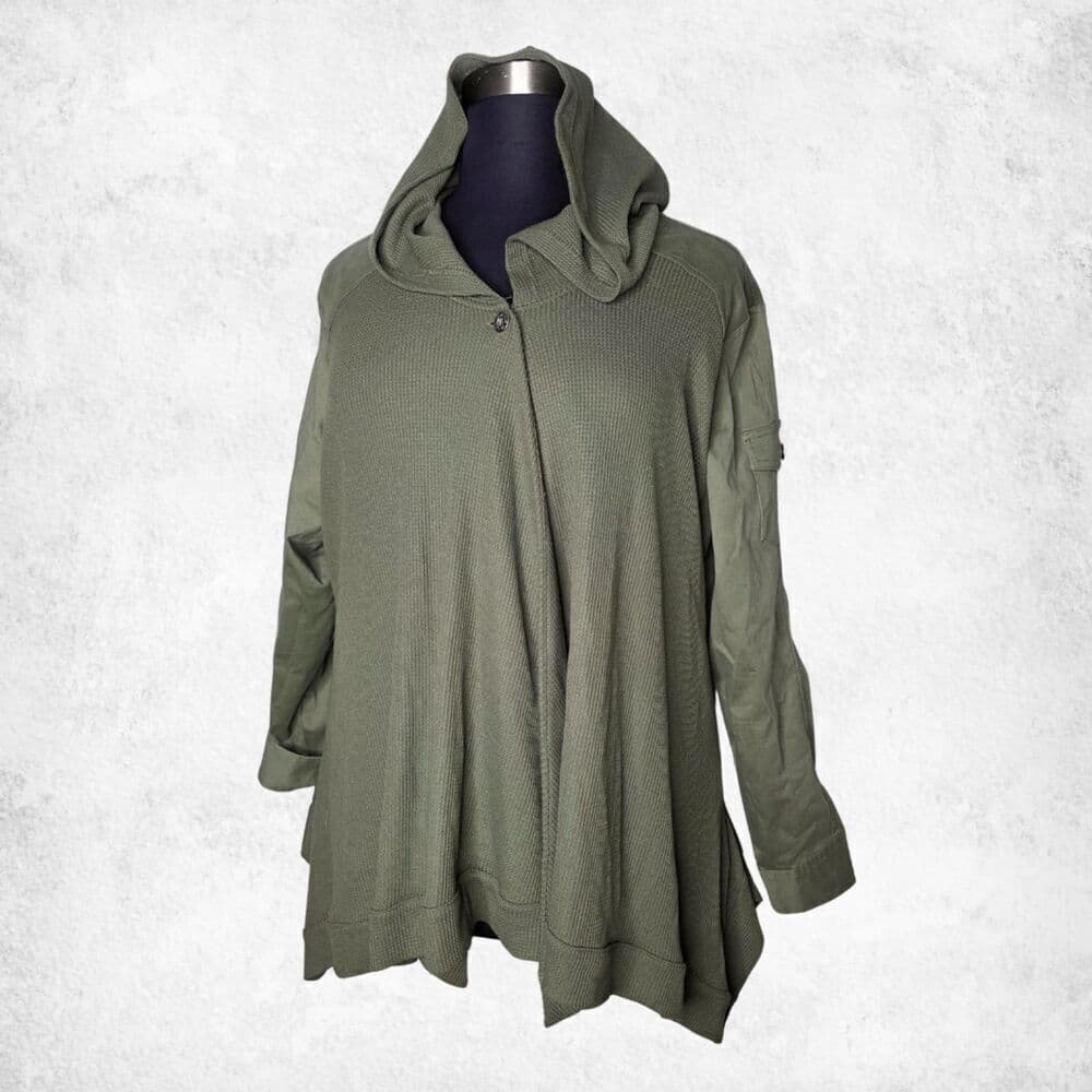 Diane Gilman DG2 Olive Green Cape Jacket Cardigan 2X – Hooded Draped Layering - Thumbnail 5