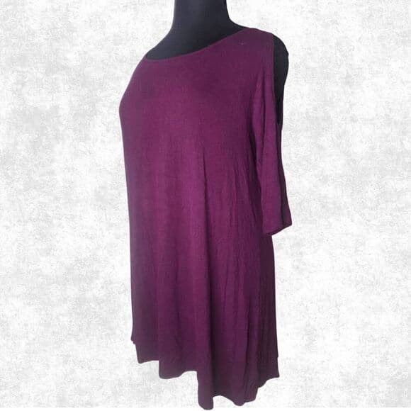 Terra & Sky 0X (14W) Purple Tunic Top Soft Stretch Knit Plus Size Casual Tee - Thumbnail 6