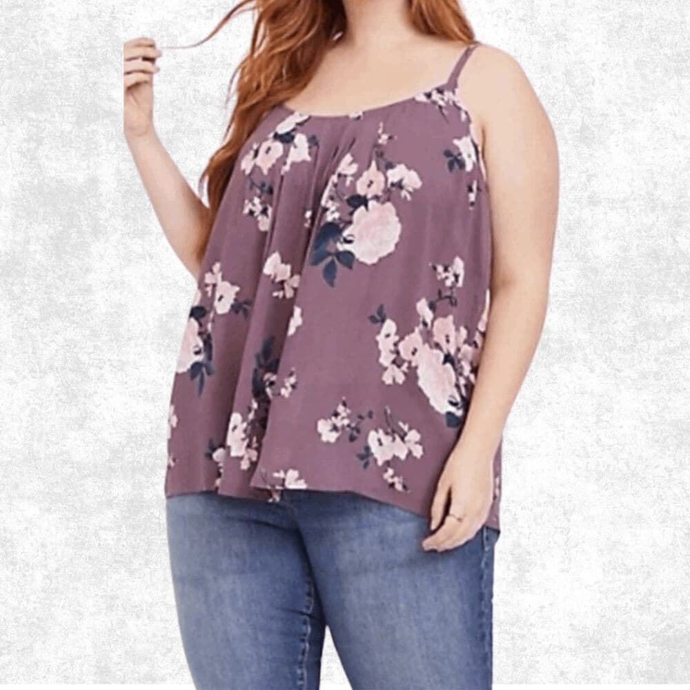Torrid Mauve Floral Gauze Swing Tank Top – Plus Size 1 (14–16) | Lightweight Sle - Thumbnail 6