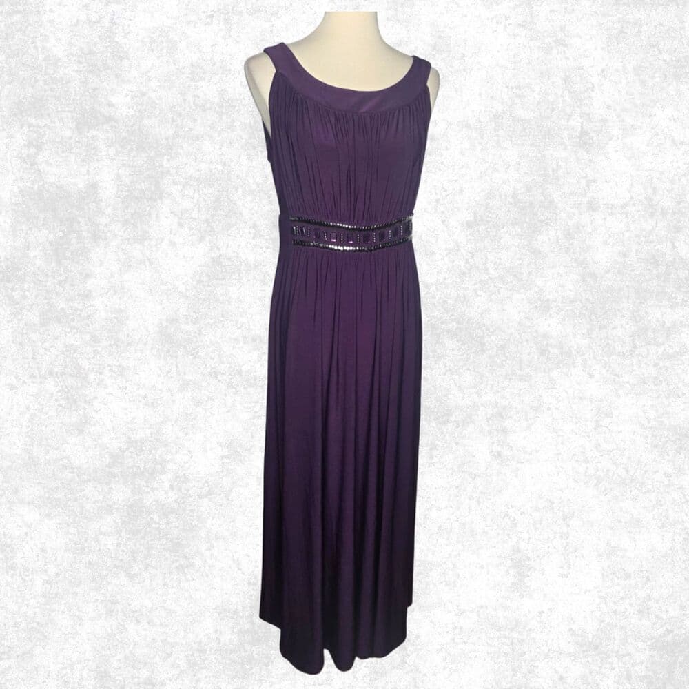 Haani Deep Purple Maxi Dress w/ Studded Waist – Glam Goth Sleeveless L - Thumbnail 5