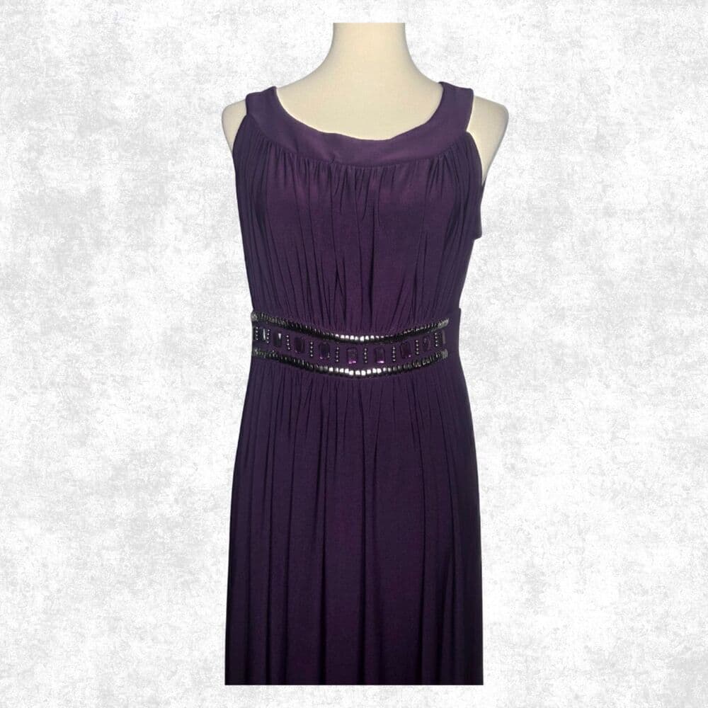 Haani Deep Purple Maxi Dress w/ Studded Waist – Glam Goth Sleeveless L - Thumbnail 3