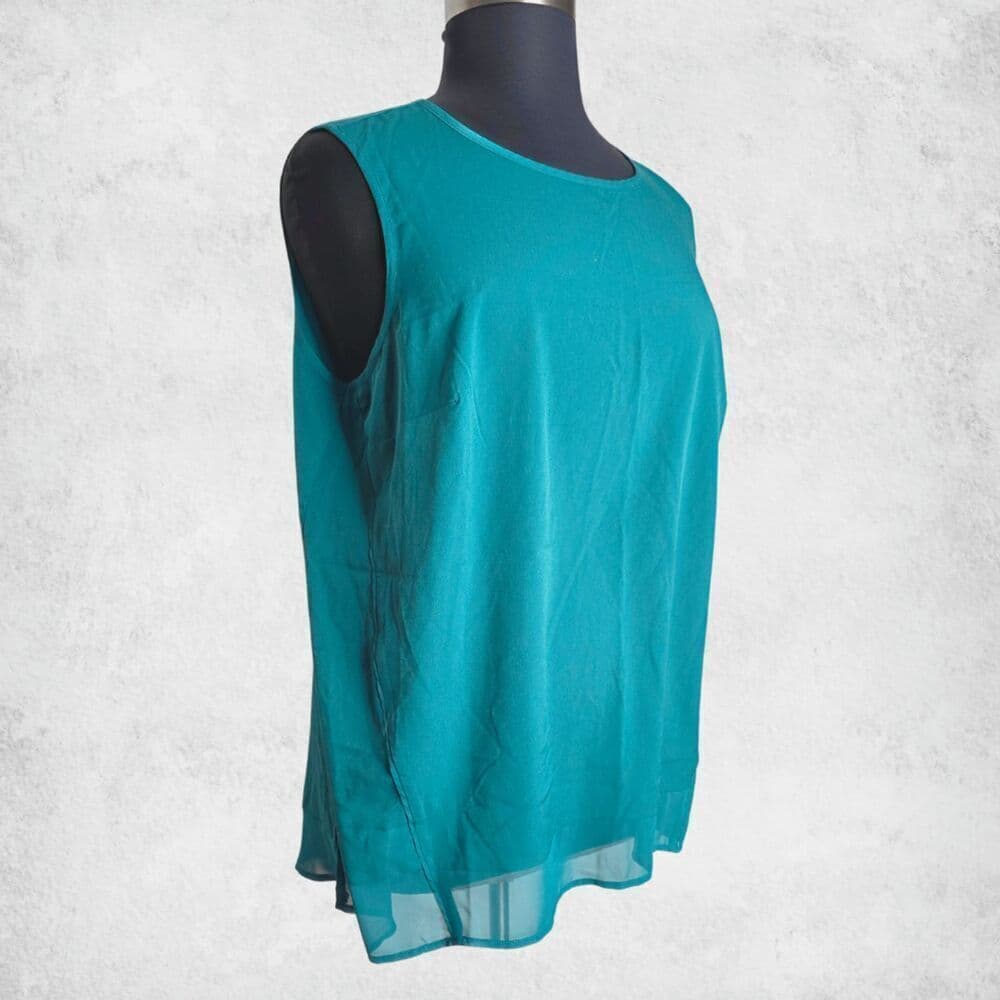 Lane Bryant Teal Chiffon Layering Tank Top 20 Plus Size Sleeveless Tunic Blouse - Thumbnail 4