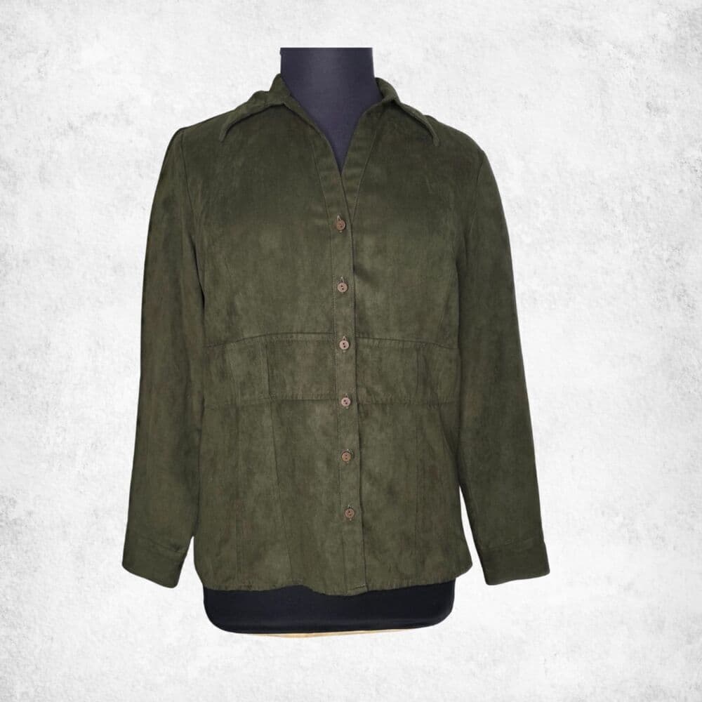 Cato Olive Green Faux Suede Button Front Shirt Jacket Women’s XL - Thumbnail 6