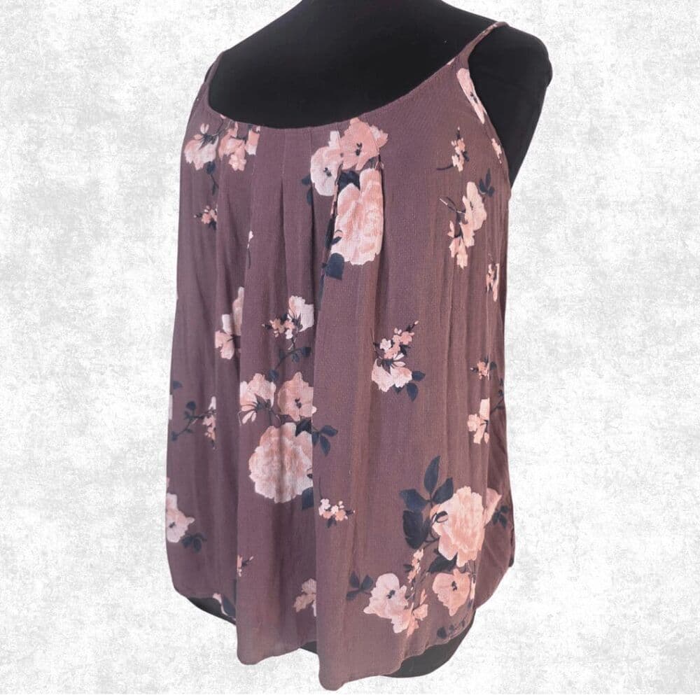 Torrid Mauve Floral Gauze Swing Tank Top – Plus Size 1 (14–16) | Lightweight Sle - Thumbnail 3