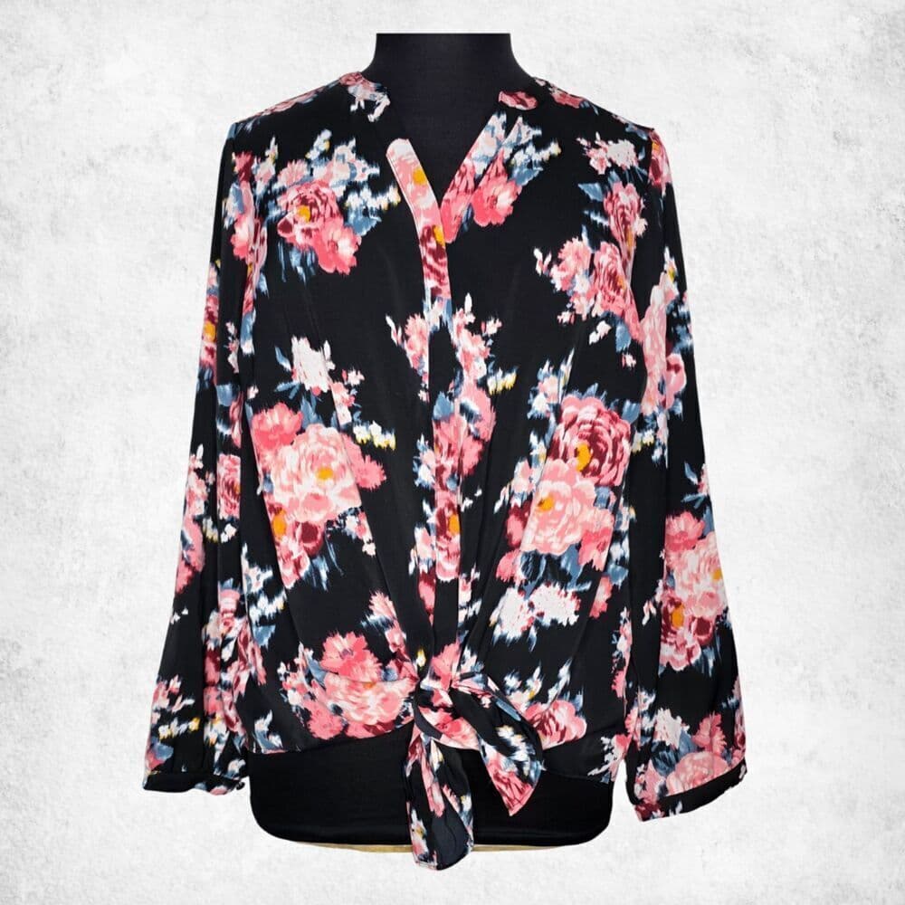 Torrid Floral Blouse 3X – Black Pink Rose Print Top Plus Size Long Sleeve - Thumbnail 6