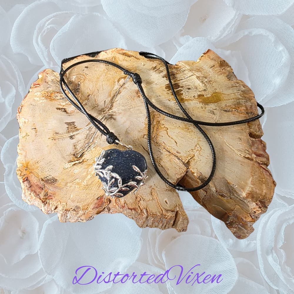 Lapis Lazuli Leaf Pendant Necklace – Silver Leaf Wrapped Blue Stone Black Cord - Thumbnail 6