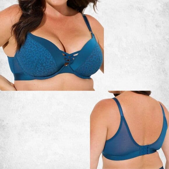 Torrid Curve 40DD XO Plunge Push-Up Bra – Teal Leopard Print - Thumbnail 8