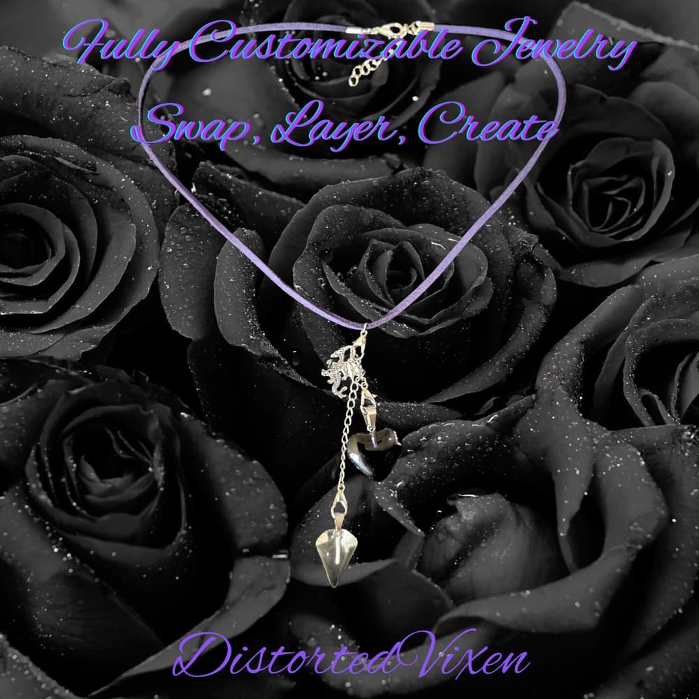 Navy Blue Glass Heart & Clear Glass Pendulum Necklace – with dragon charm - Thumbnail 5