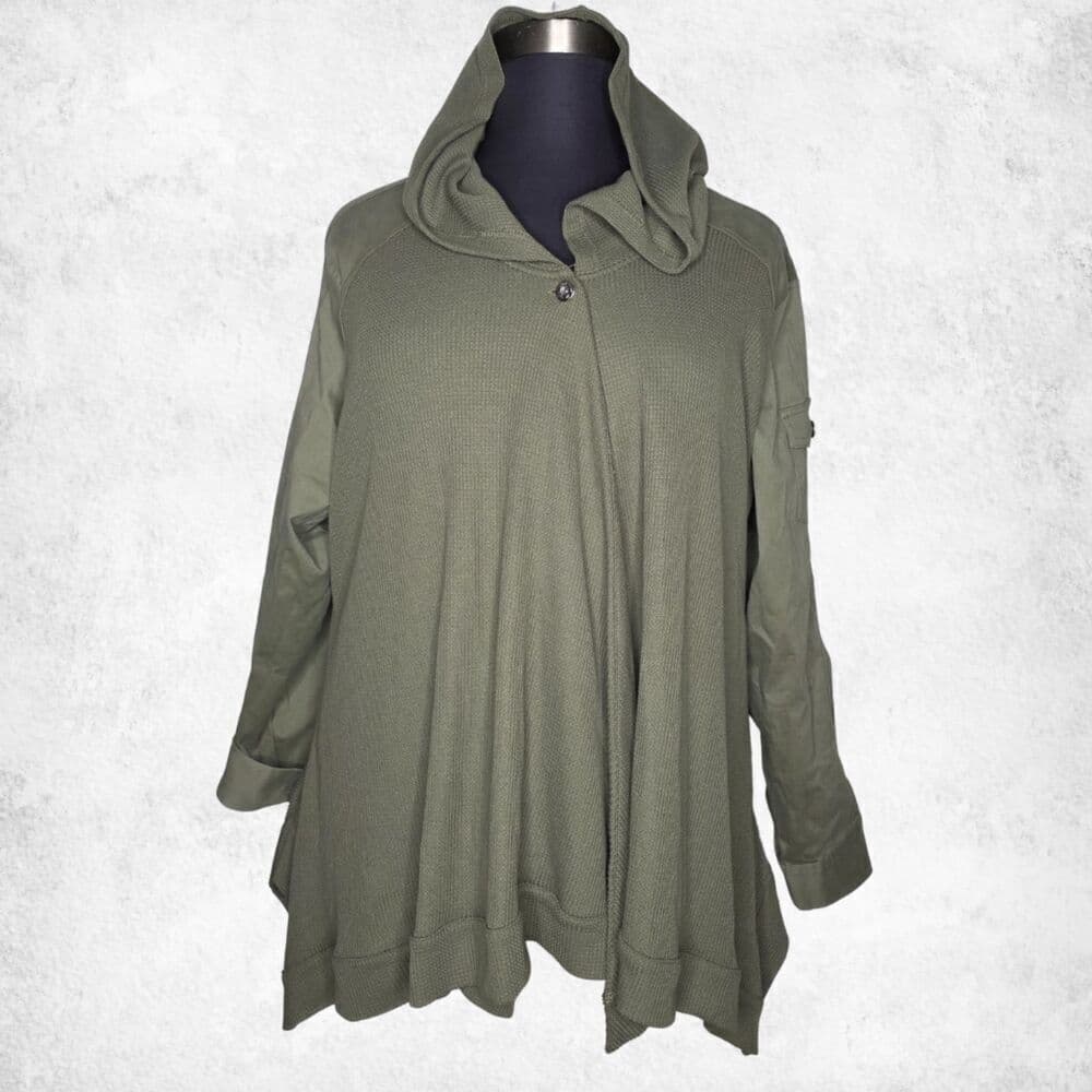 Diane Gilman DG2 Olive Green Cape Jacket Cardigan 2X – Hooded Draped Layering - Thumbnail 4
