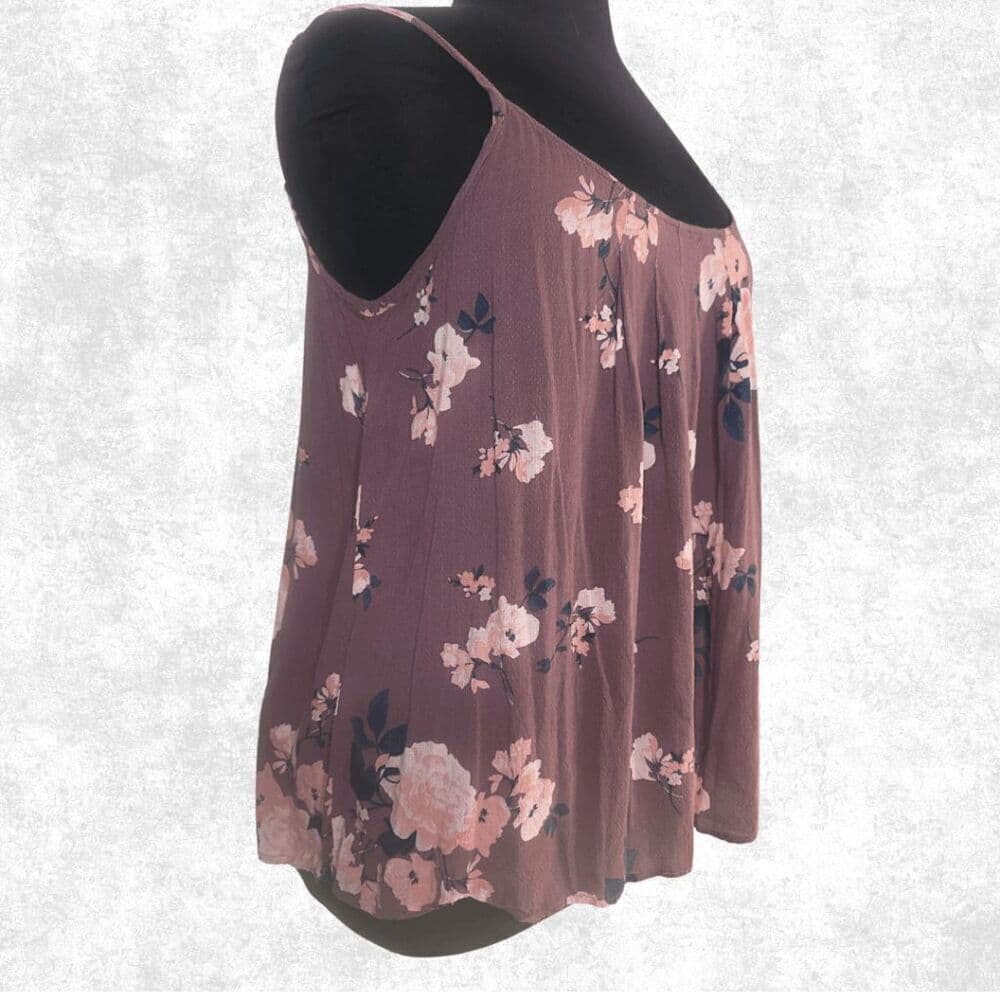 Torrid Mauve Floral Gauze Swing Tank Top – Plus Size 1 (14–16) | Lightweight Sle - Thumbnail 5