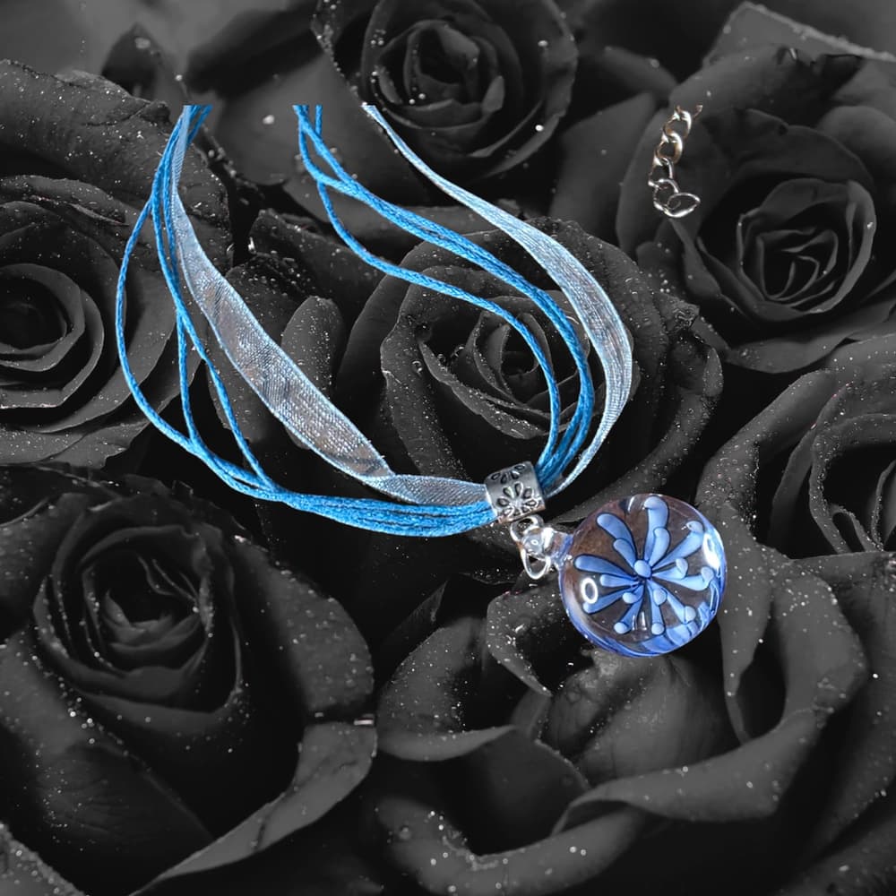 Gothic Armor Blue Starburst Glass Pendant - Multi-Strand Ribbon & Cord Necklace - Thumbnail 3