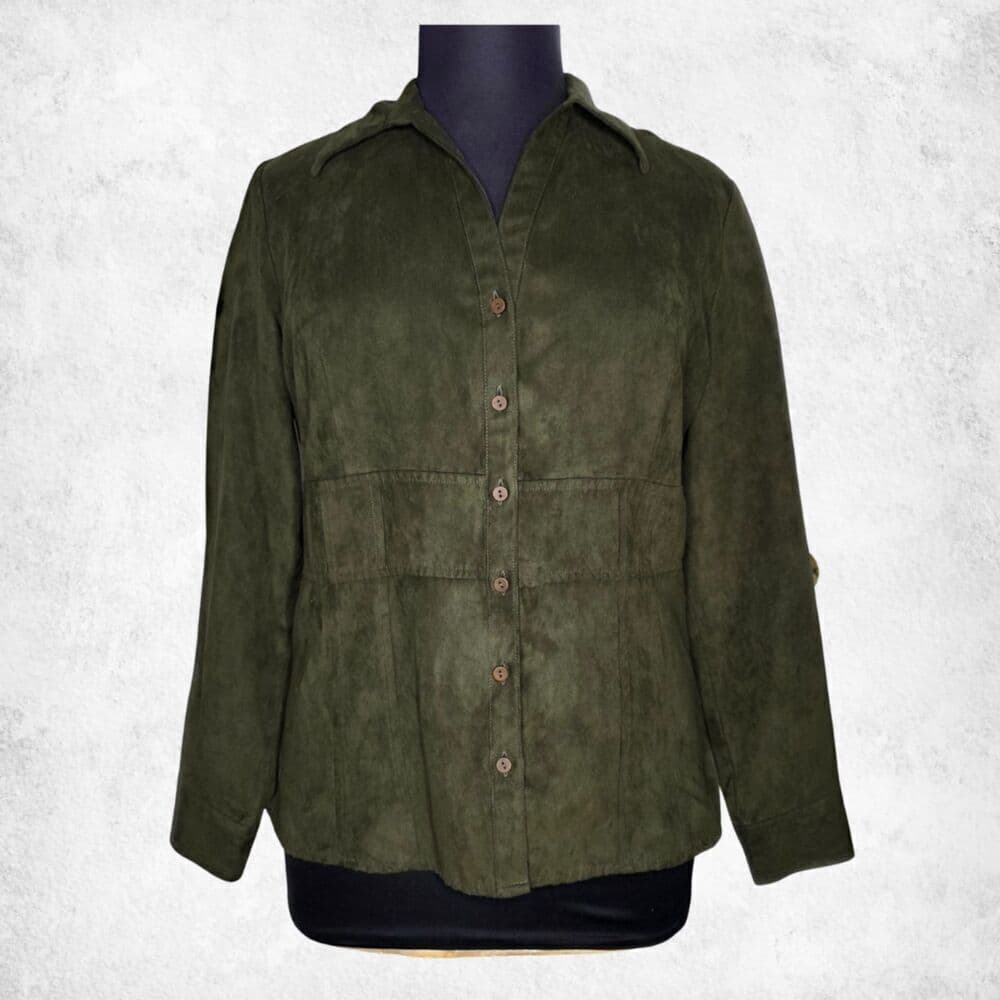 Cato Olive Green Faux Suede Button Front Shirt Jacket Women’s XL - Thumbnail 3