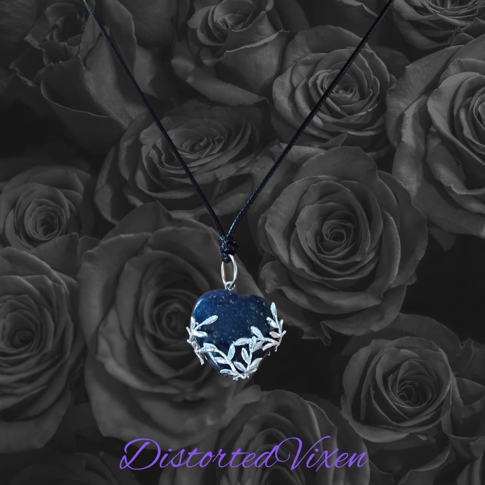 Lapis Lazuli Leaf Pendant Necklace – Silver Leaf Wrapped Blue Stone Black Cord