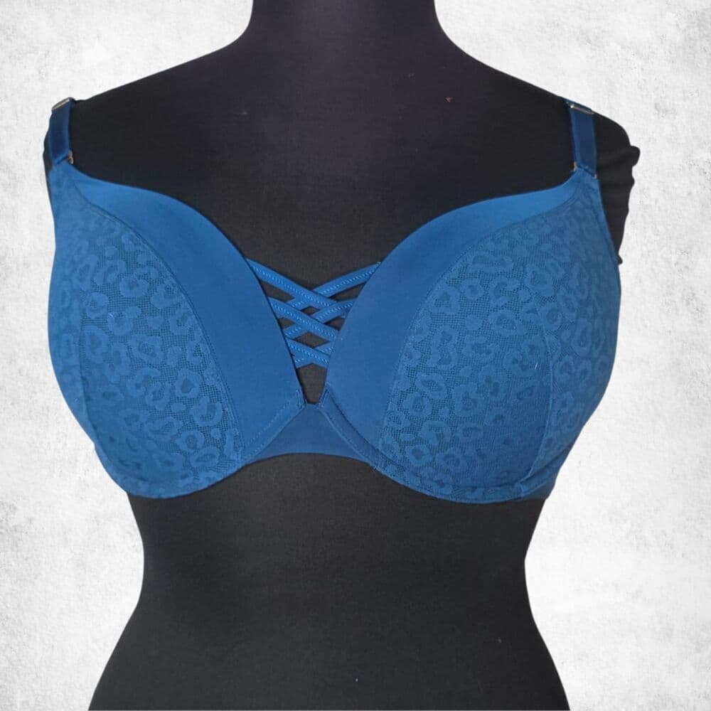 Torrid Curve 40DD XO Plunge Push-Up Bra – Teal Leopard Print - Thumbnail 3