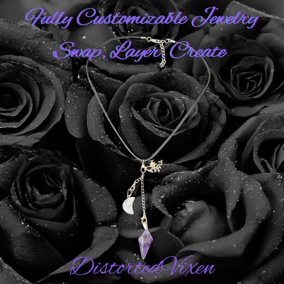 Dragon Amethyst Pendulum Necklace • Clear Quartz Moon • Witch Divination Jewelry - Thumbnail 10