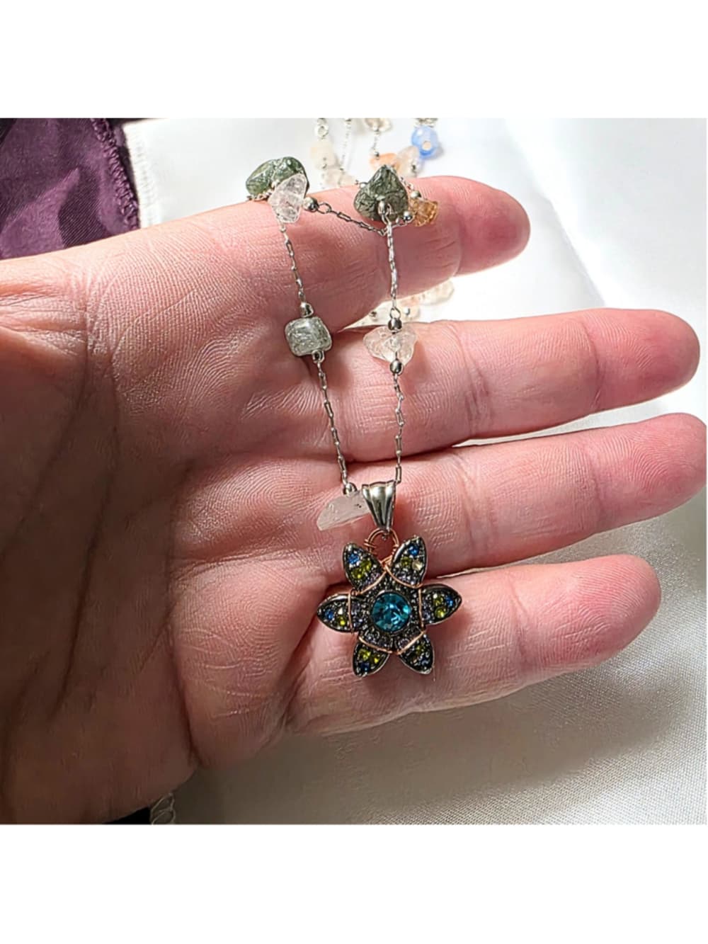 Fluorite Chip 2-Strand Necklace — Copper Wrapped Celestial Pendant — Layered Gem