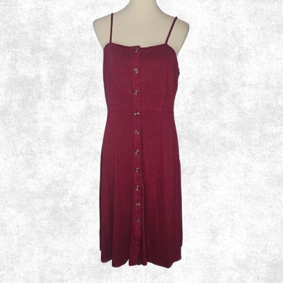 Berydress Burgundy Button-Front Midi Dress – L | Soft Grunge Summer Babe - Thumbnail 7