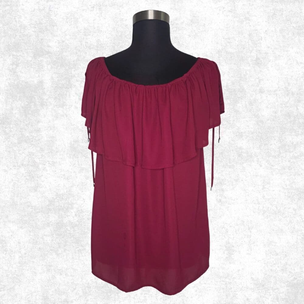 Torrid Off Shoulder Burgundy Ruffle Top Plus Size 2X Lace-Up Boho Goth Romance - Thumbnail 3