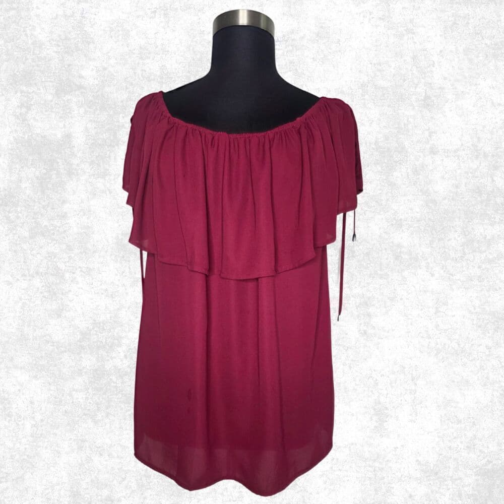 Torrid Off Shoulder Burgundy Ruffle Top Plus Size 2X Lace-Up Boho Goth Romance - Thumbnail 8