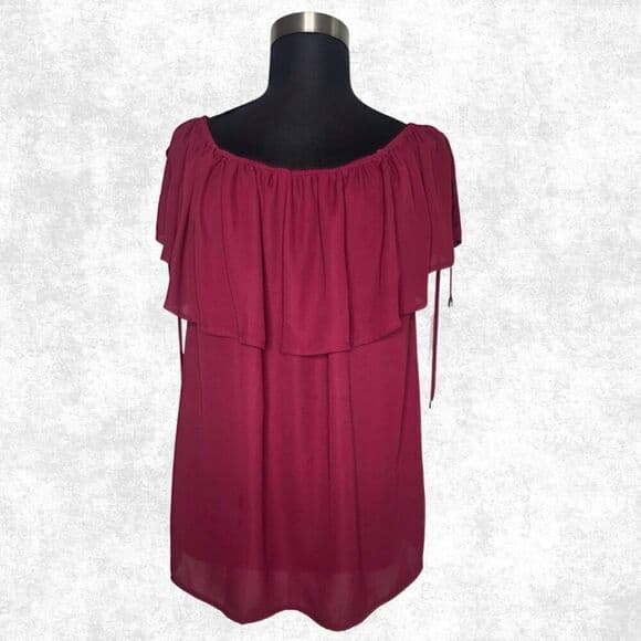 Torrid Off Shoulder Burgundy Ruffle Top Plus Size 2X Lace-Up Boho Goth Romance - Thumbnail 9