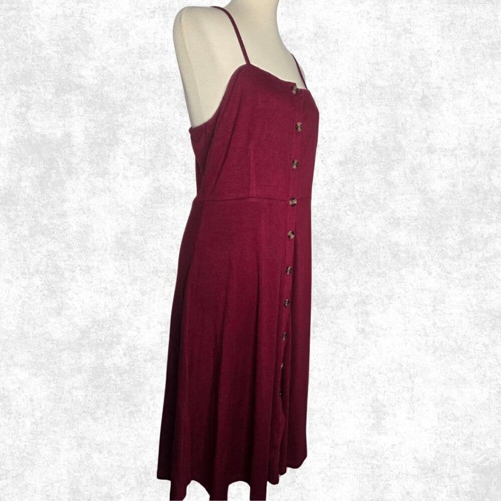 Berydress Burgundy Button-Front Midi Dress – L | Soft Grunge Summer Babe - Thumbnail 4