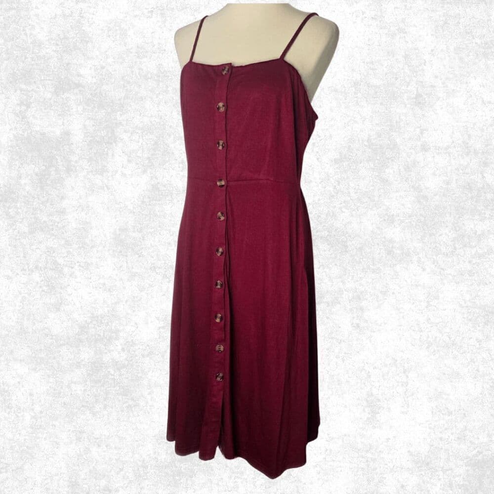 Berydress Burgundy Button-Front Midi Dress – L | Soft Grunge Summer Babe - Thumbnail 2