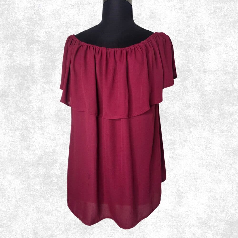 Torrid Off Shoulder Burgundy Ruffle Top Plus Size 2X Lace-Up Boho Goth Romance - Thumbnail 6