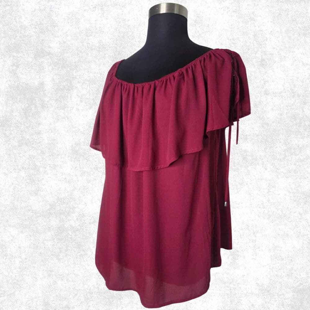 Torrid Off Shoulder Burgundy Ruffle Top Plus Size 2X Lace-Up Boho Goth Romance - Thumbnail 5