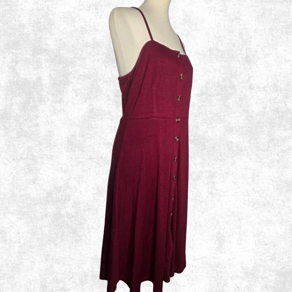 Berydress Burgundy Button-Front Midi Dress – L | Soft Grunge Summer Babe - Thumbnail 3
