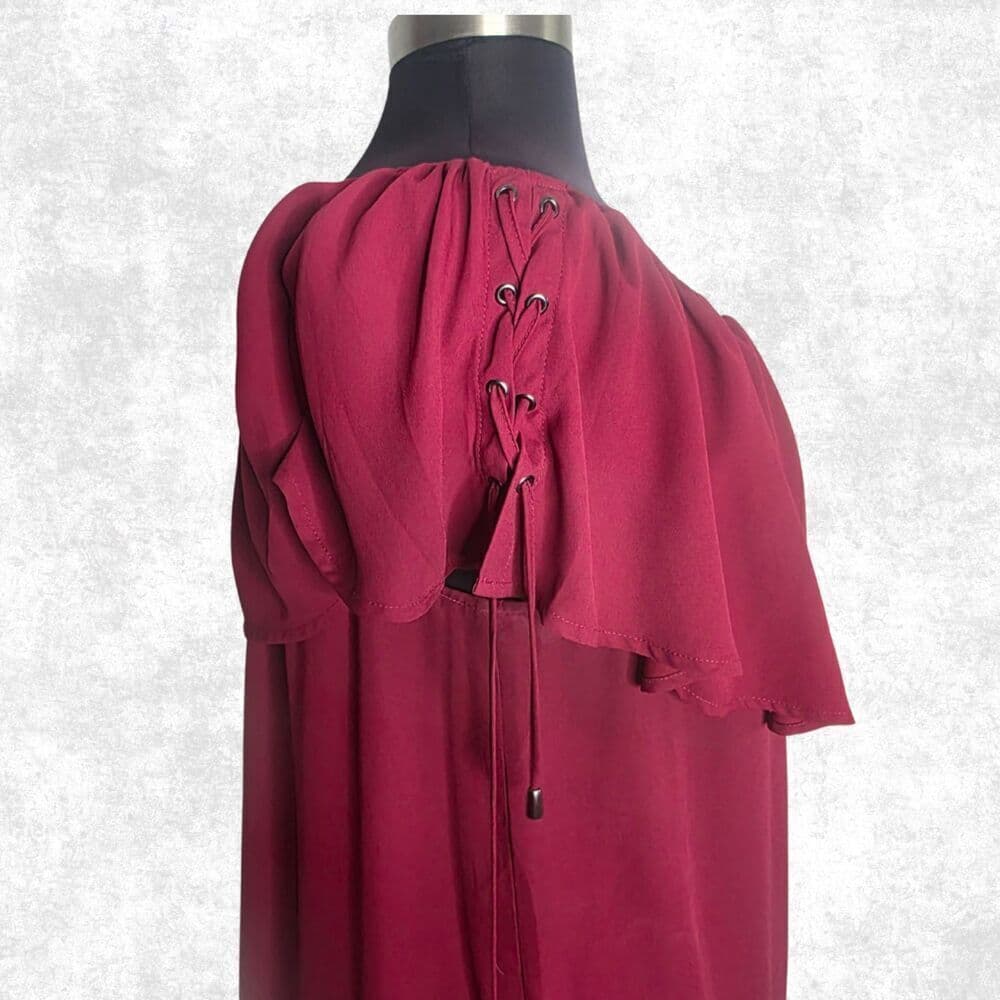 Torrid Off Shoulder Burgundy Ruffle Top Plus Size 2X Lace-Up Boho Goth Romance - Thumbnail 7