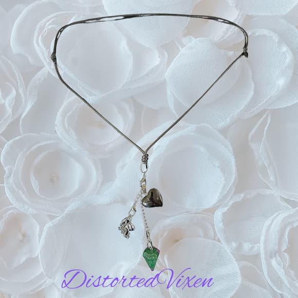 Black Obsidian Heart & Ruby Zoisite Pendulum Necklace –Charm Necklace - Thumbnail 8