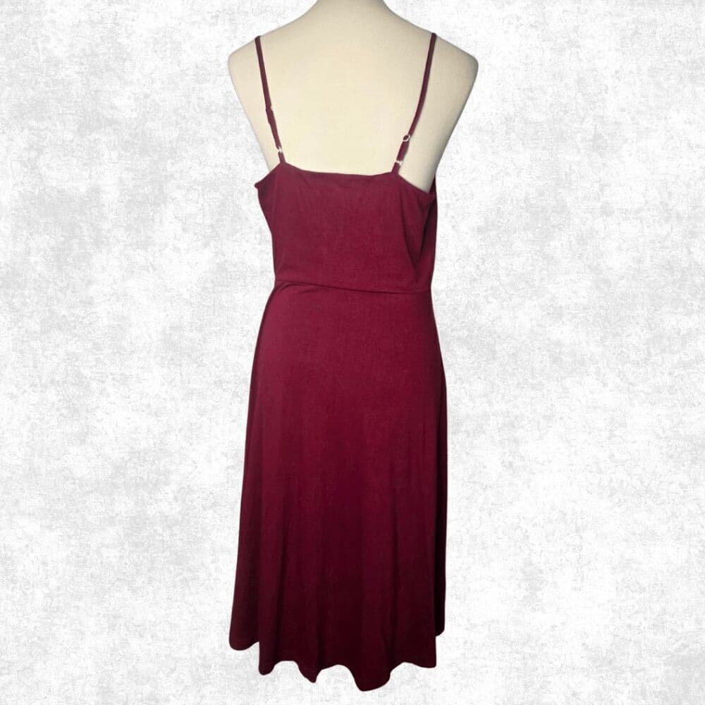 Berydress Burgundy Button-Front Midi Dress – L | Soft Grunge Summer Babe - Thumbnail 5