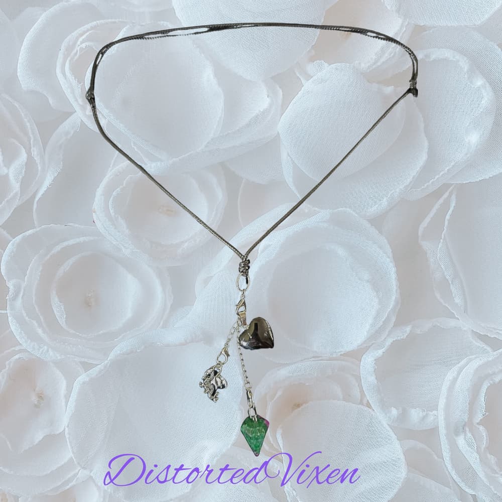 Black Obsidian Heart & Ruby Zoisite Pendulum Necklace –Charm Necklace - Thumbnail 7