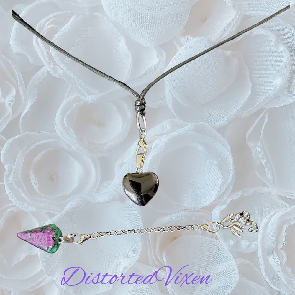 Black Obsidian Heart & Ruby Zoisite Pendulum Necklace –Charm Necklace - Thumbnail 3