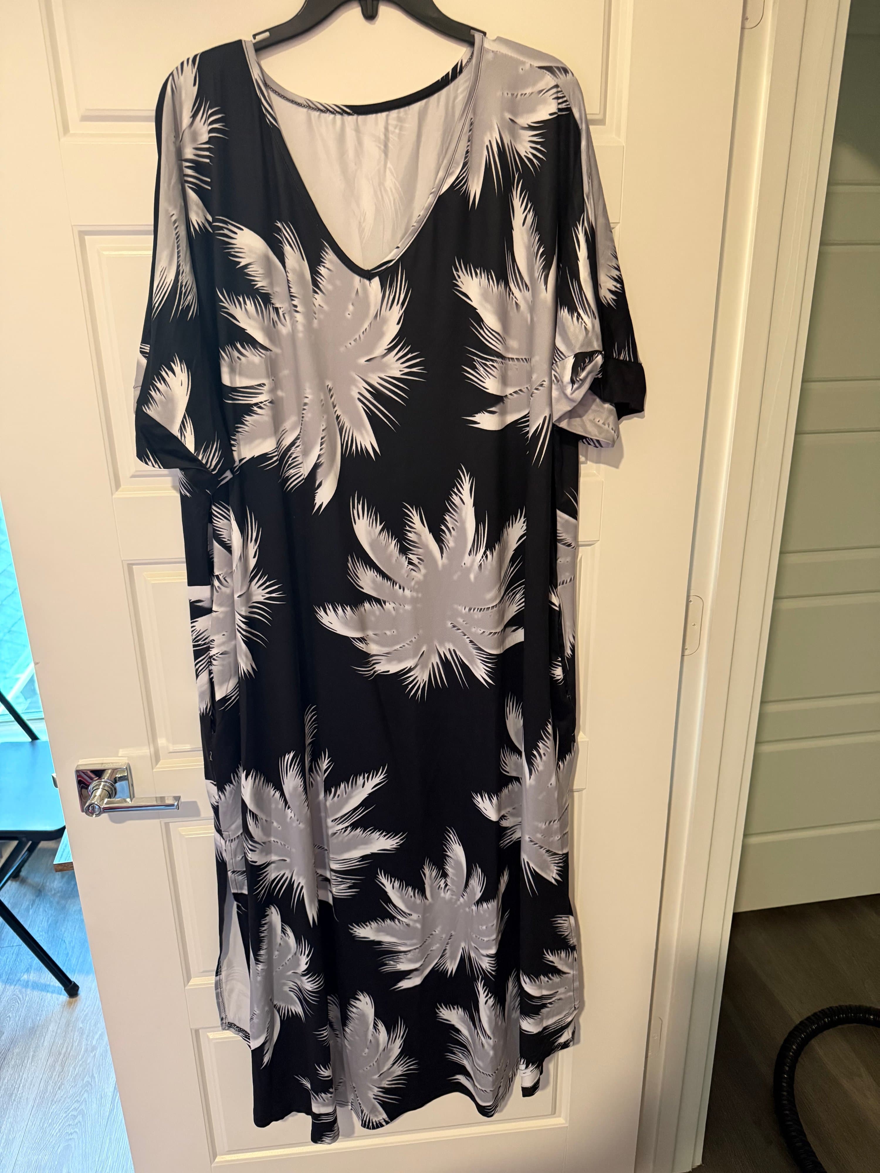 4XL Black and White Palm Print Dress 100% Cotton