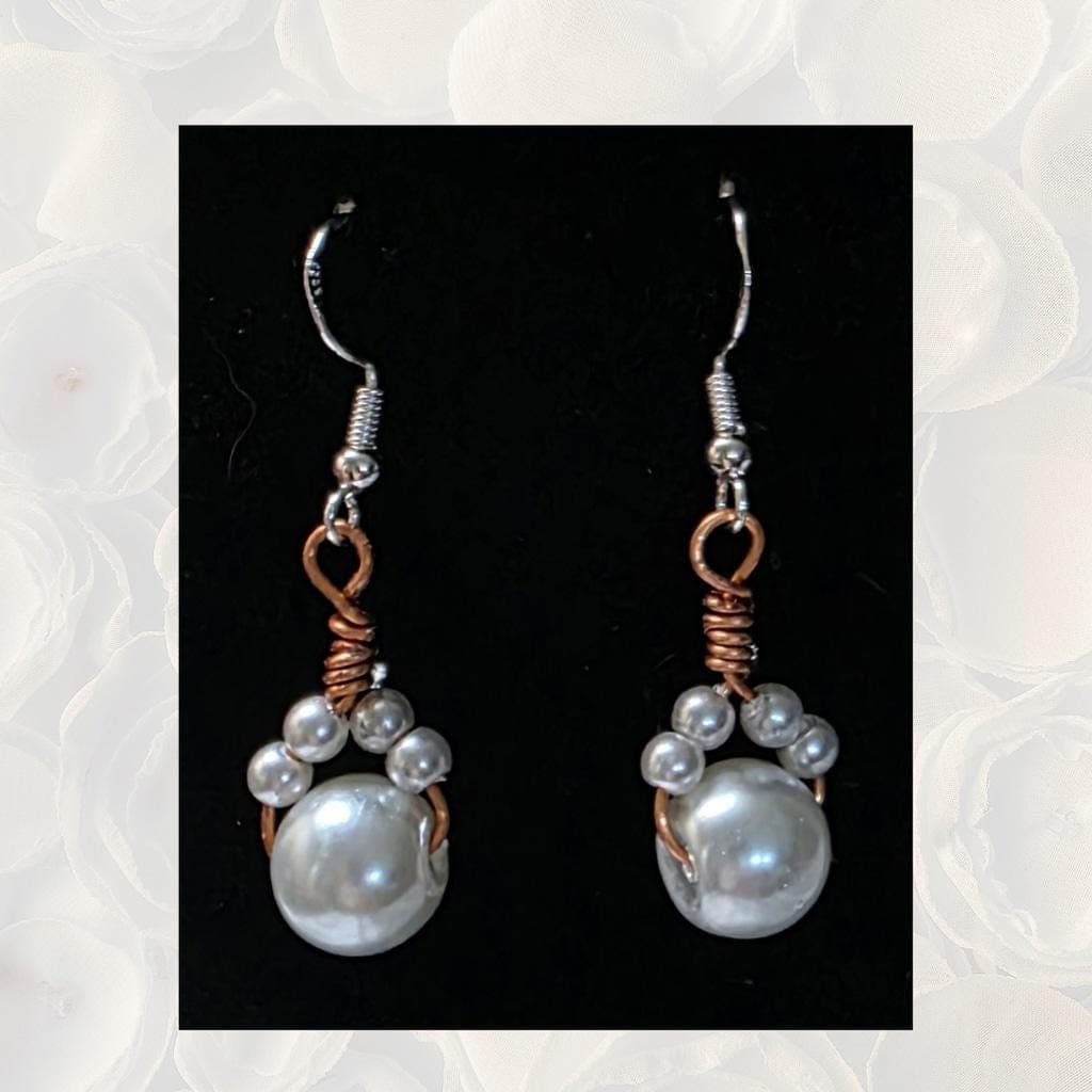 Handmade Pearl Cat Paw Earrings: Sterling Silver, Copper Wire Wrap, Whimsical Kitten Jewelry - Thumbnail 5