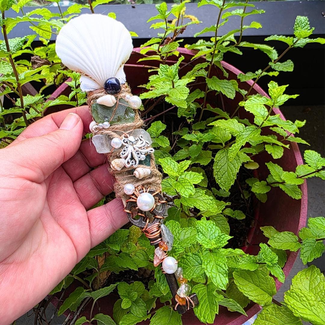 Handcrafted Driftwood Wand, Octopus Charm, Citrine, Carnelian, Copper Wrapped Key, Ocean Magic Tool - Thumbnail 5
