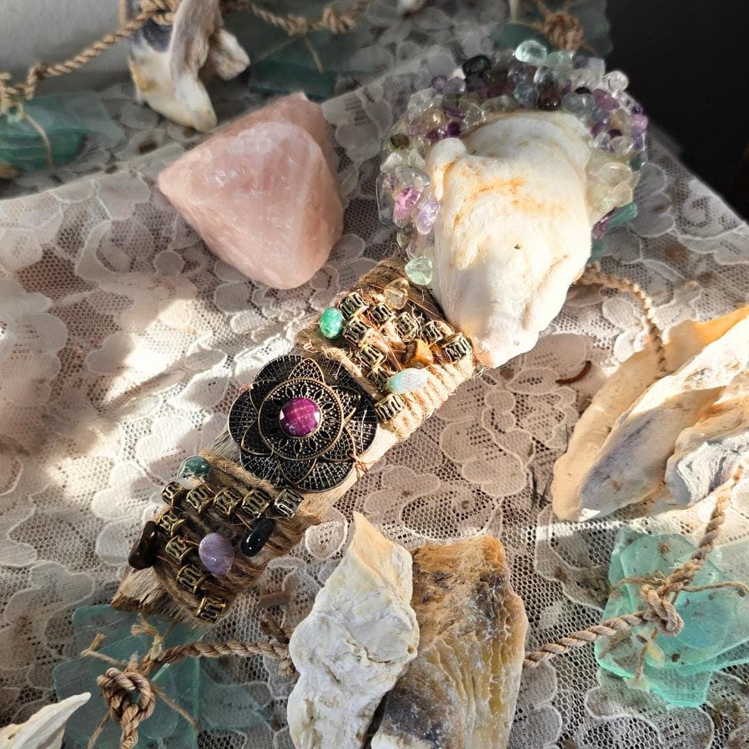 Handmade Sea Witch Driftwood Wand - Copper Wrapped Fluorite Ocean Altar Decor